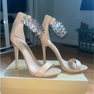 Rhinestone Bedazzled Nude Strappy Heels